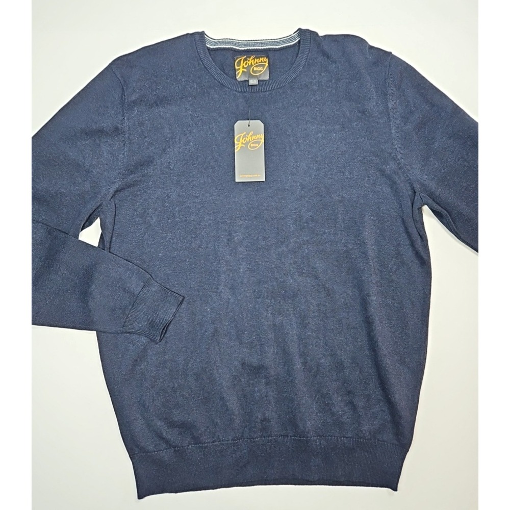 Johnny Bigg Men's Blue Essential Crew Neck Cotton Sweater‎ Size Large NWT